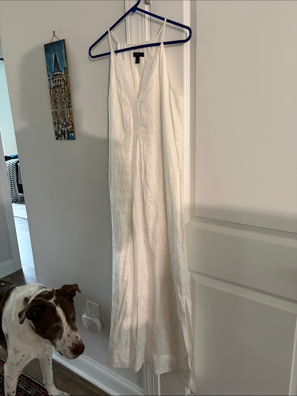 J. Crew White Linen Maxi Dress with V-Neck